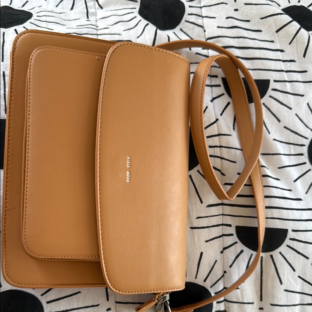 Pixie Mood Tan Crossbody Bag with Flap Closure